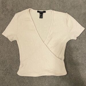 Forever 21 Cream Ribbed Wrap Top